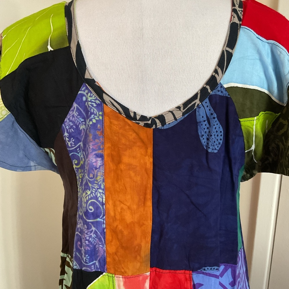 Peaceful People Multicolor Patchwork Rayon Resort Sundress S M Beach Cover Up - Picture 7 of 7